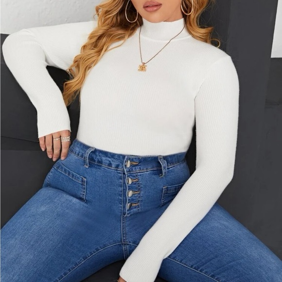 Plus Size Navy High Neck Knit Sweater Tops Spring TN010 main image 0